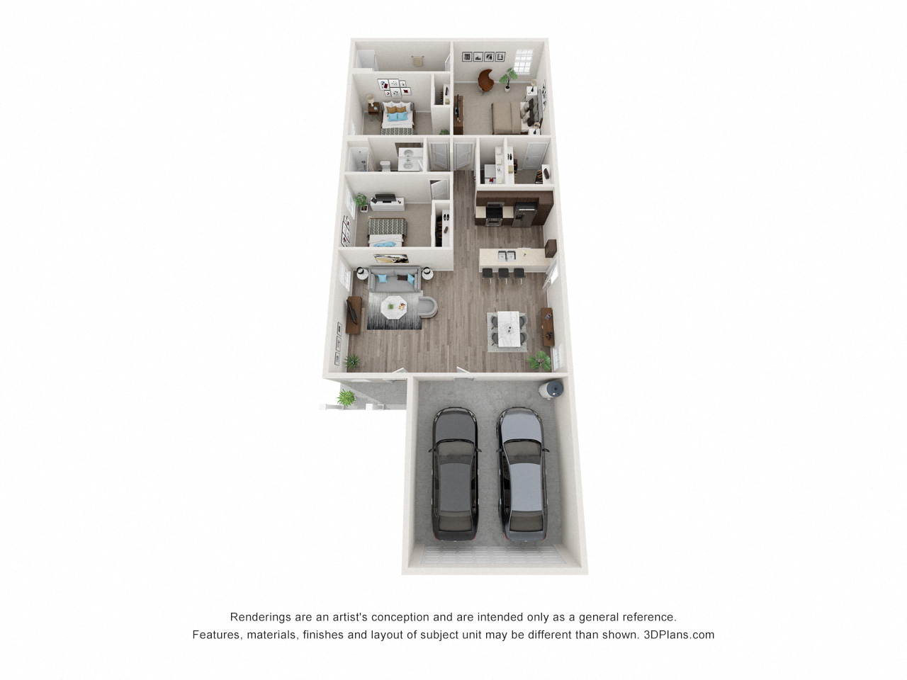 Floor plan for 3 beds, 2 baths, 1440 sqft